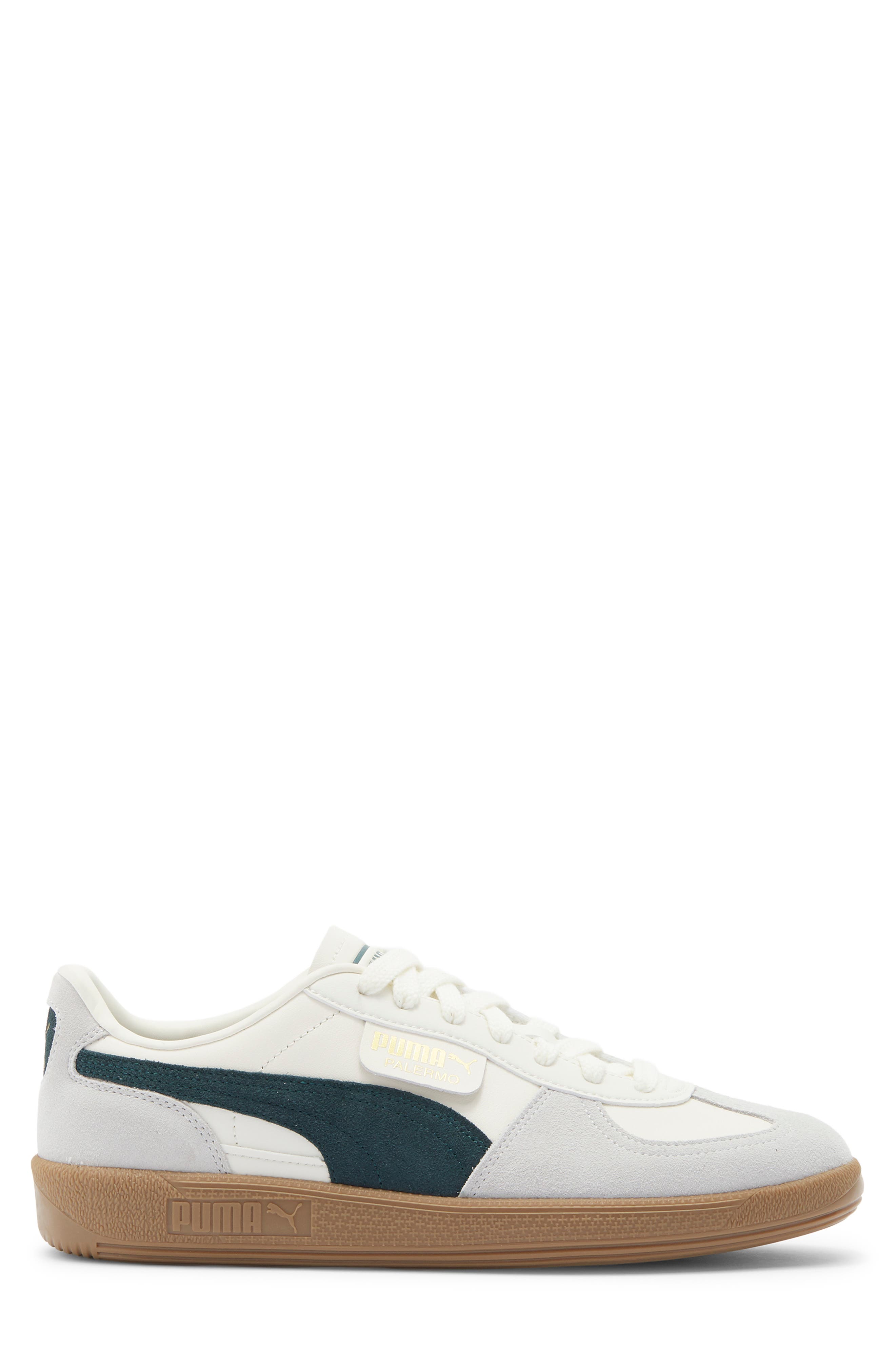 PUMA Palermo Leather Sneaker, Alternate, color, Warm White-Green Terrain