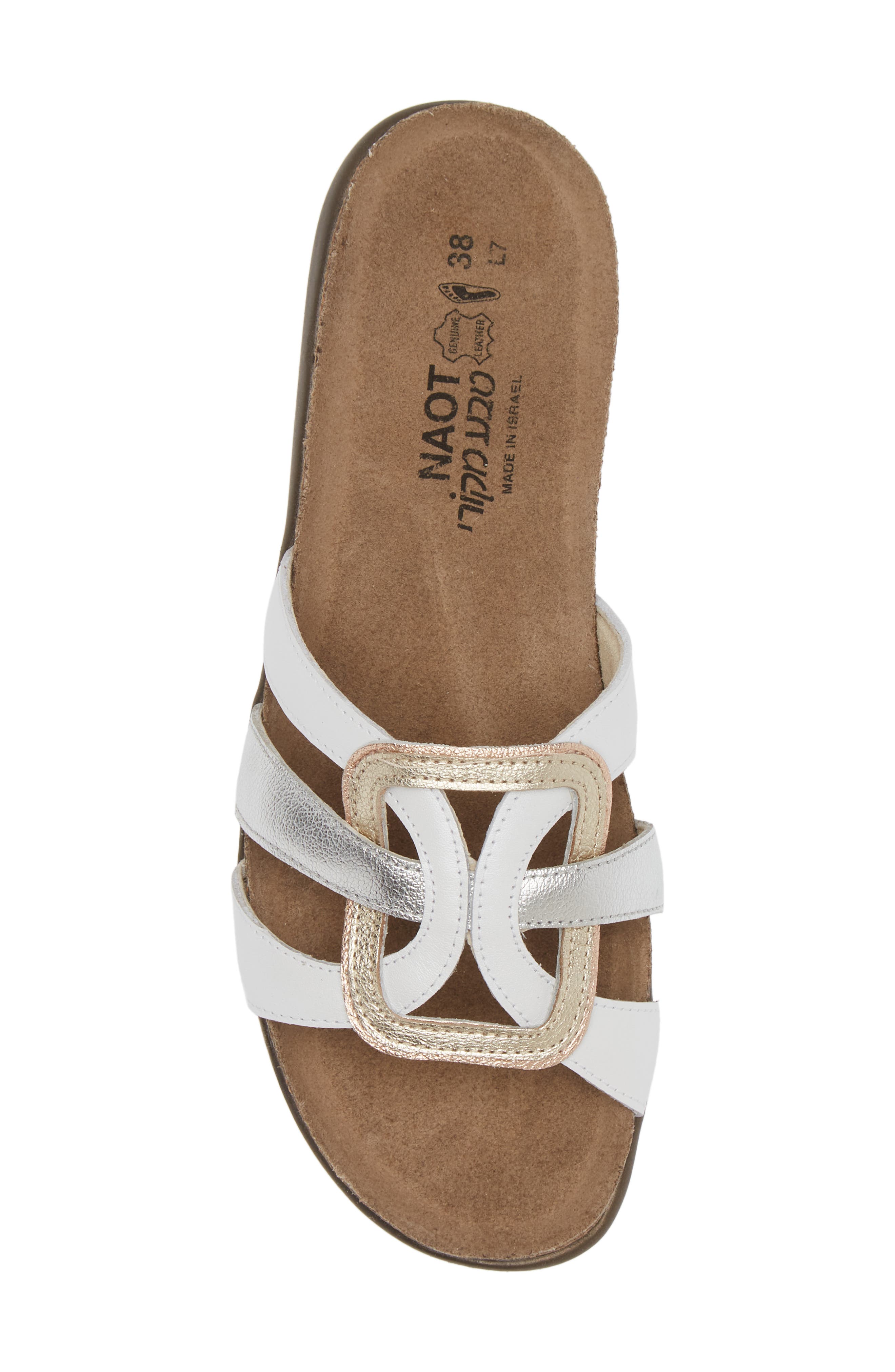 Liv Slide Sandal, Alternate, color, WHITE/ SILVER/ GOLD