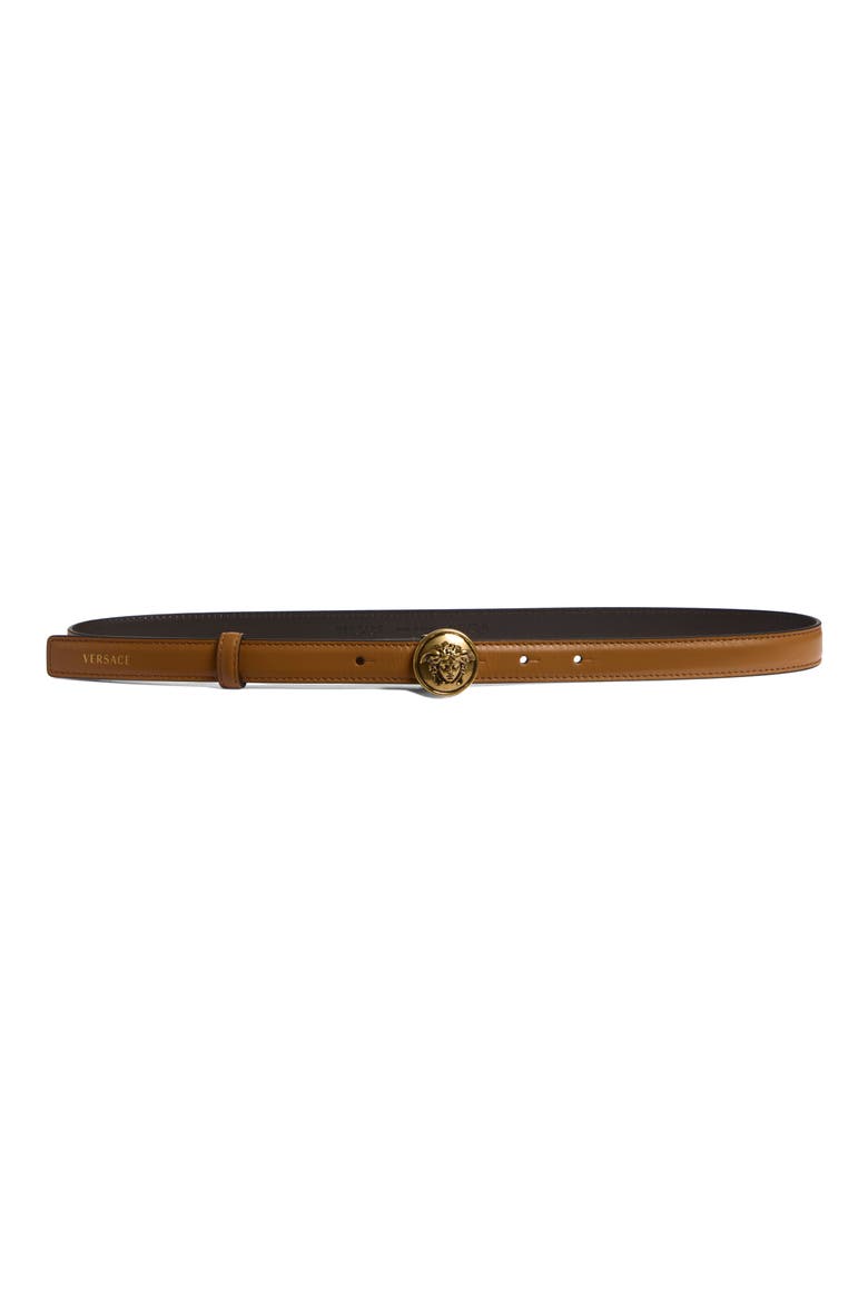 Medusa Buckle Leather Belt, Main, color, LEATHER-GOLD 82