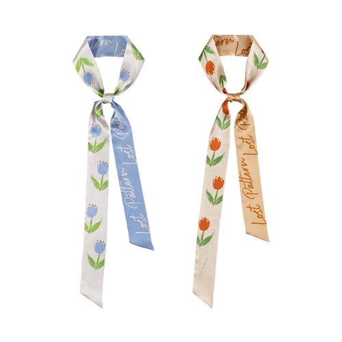 Lost Pattern Nyc "tulip" Silk Skinny Scarf In Blue