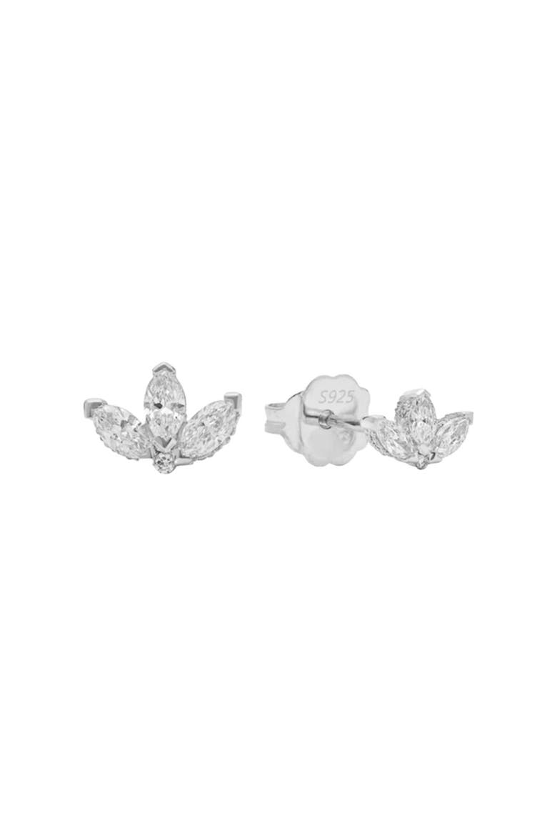 Solis Golden Blossom Stud Earrings with Cubic Zirconia, Main, color, Silver