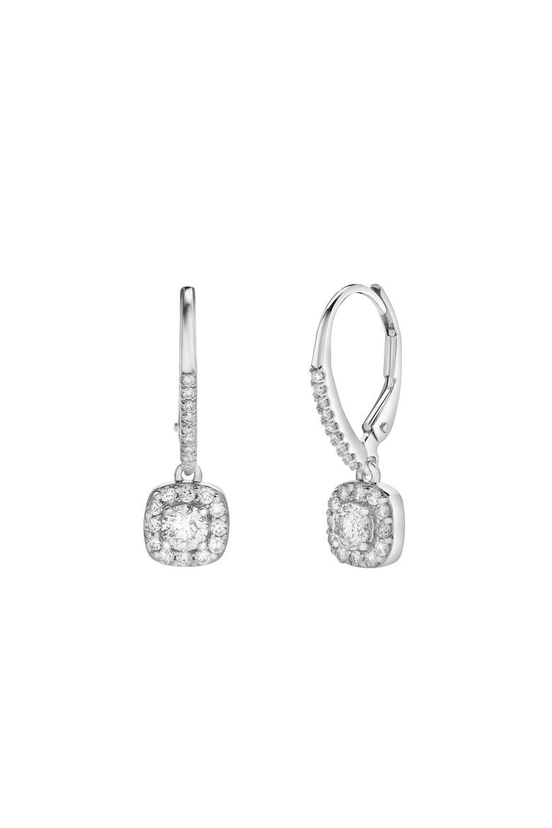 Midsummer Pave Square Shape Diamond Drop Huggie Hoop Earrings in 14K Gold, Main, color, 14K White Gold