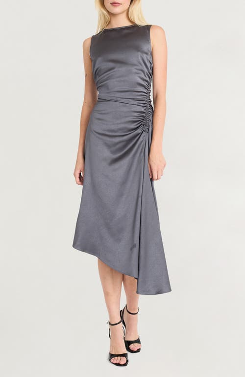 Luxely Finch Ruched Satin Midi Dress in Eiffel Tower 