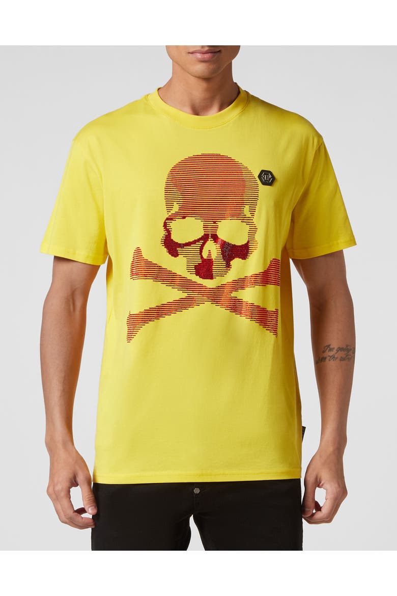 T-Shirt Round Neck Skull&Bones Men, Main, color, yellow