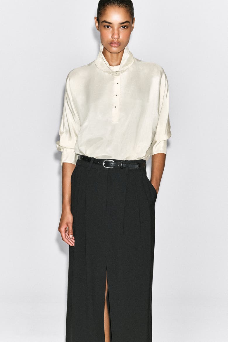 Pleated Tailored Maxi Skirt, Alternate, color, BLACK