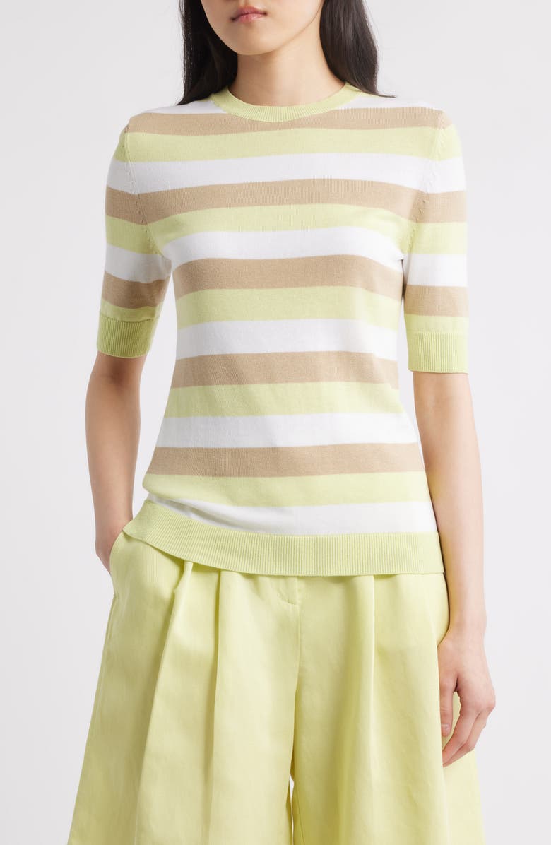 BOSS Facuba Stripe Cotton Blend Sweater, Main, color, Pale Lime Stripe Combo