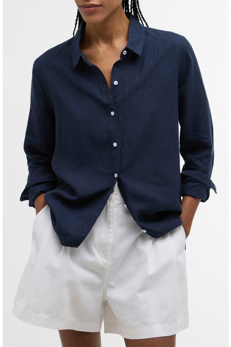 Marine Linen Button-Up Shirt, Main, color, NAVY