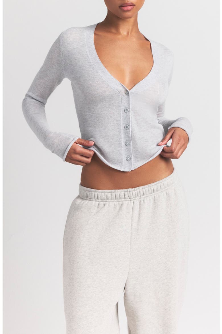 Featherweight Cashmere Cardigan, Alternate, color, LIGHT HEATHER GREY