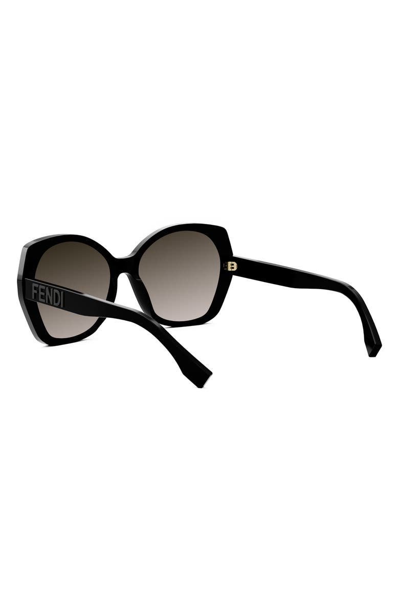 Fendi 'Fendi Lettering 57mm Gradient Butterfly Sunglasses, Alternate, color, Shiny Black / Gradient Brown