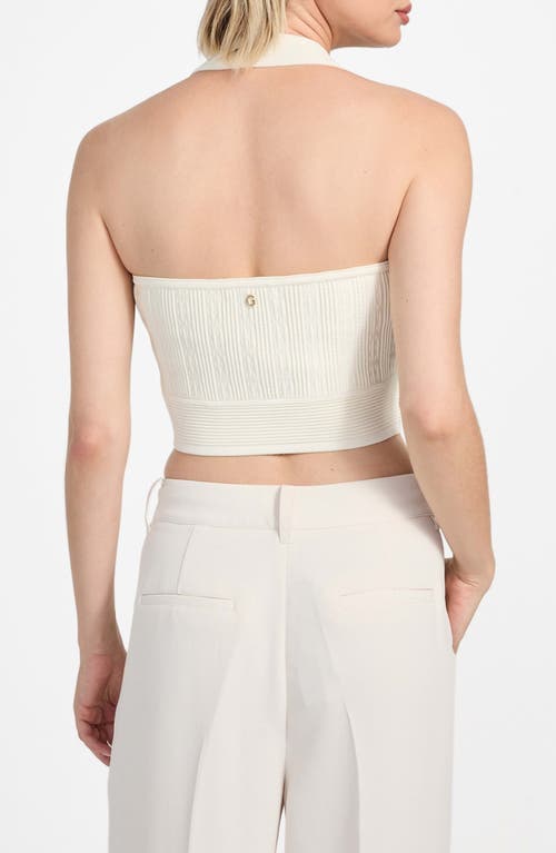 Guess Sofie Rib Crop Halter Top In White