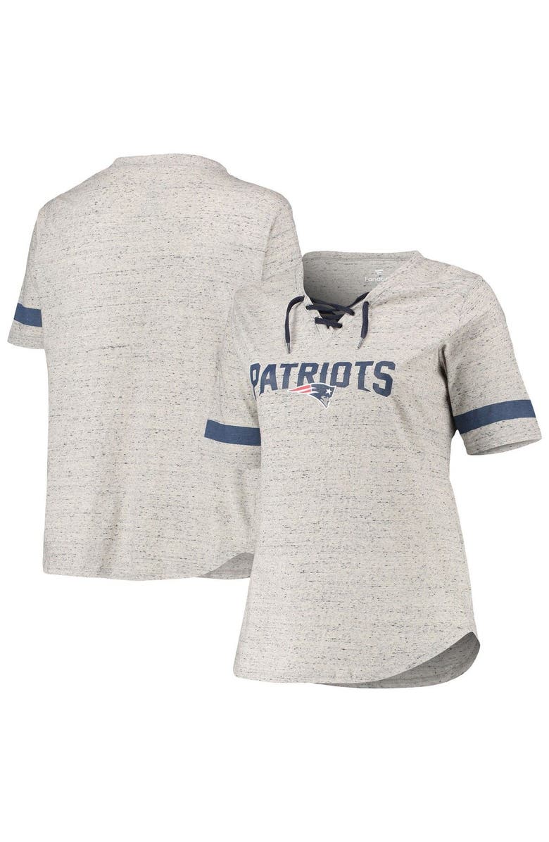 PROFILE Women's Heathered Gray New England Patriots Plus Size Lace-Up V-Neck T-Shirt, Main, color, 