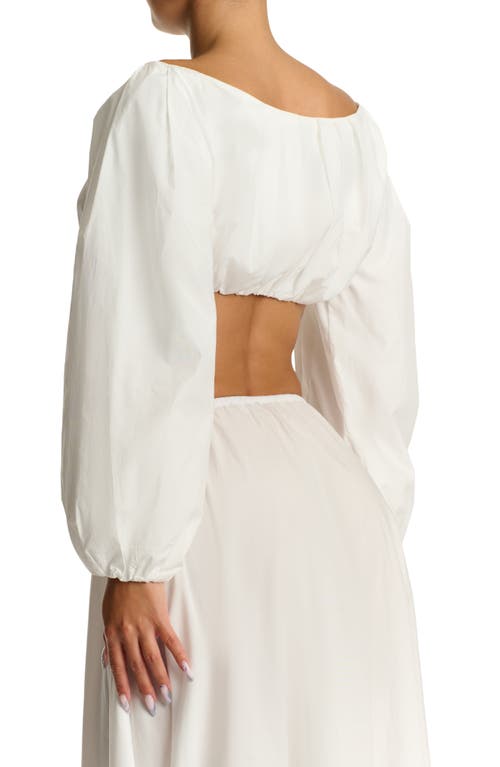 Naked Wardrobe Off The Shoulder Balloon Sleeve Crop Cotton Top In White
