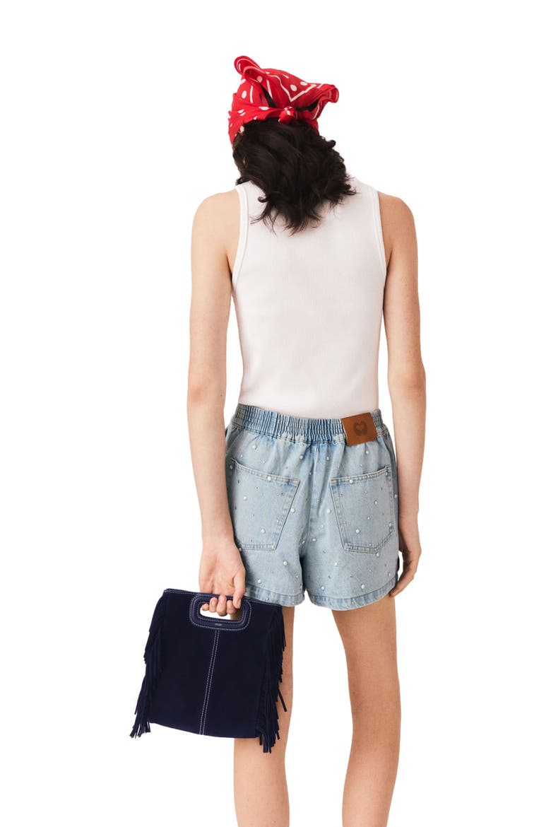 Floral denim shorts, Alternate, color, Blue