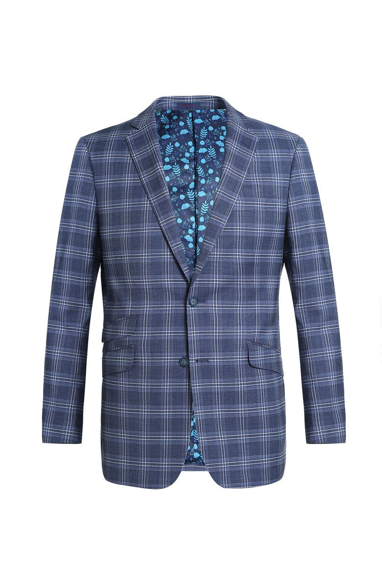English Laundry Blue Plaid Slim Fit Peak Lapel Suit, Alternate, color, 