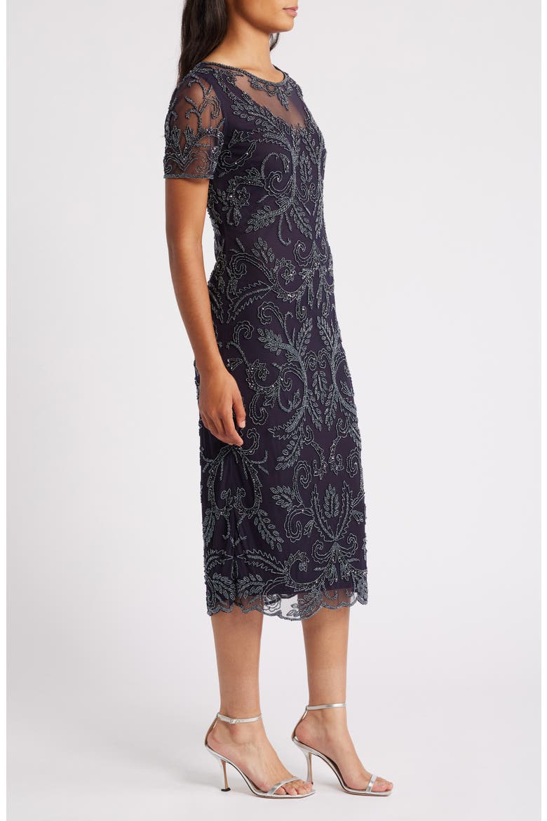 Embellished Illusion Neck Cocktail Dress, Alternate, color, EGGPLANT 503