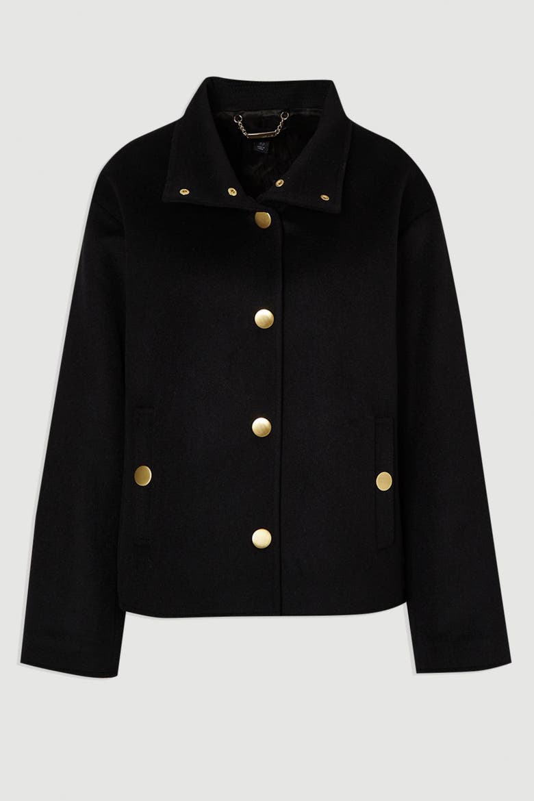 Brushed Wool Funnel Neck Tailored Coat, Alternate, color, Black