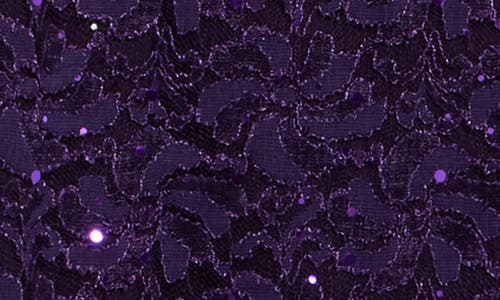 Connected Apparel Sweetheart Neck Sequin Lace Cocktail Dress In Eggplant