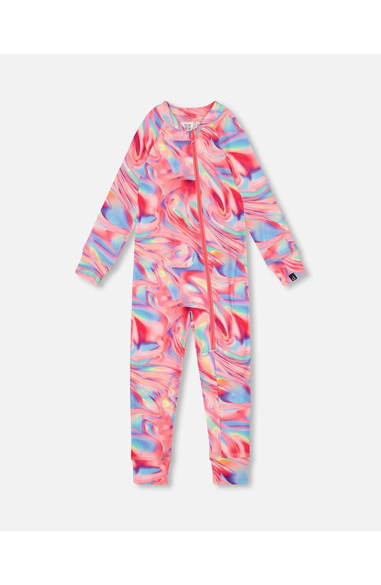 Deux par Deux Girl's One Piece Thermal Underwear Printed Pink Marble, Main, color, 