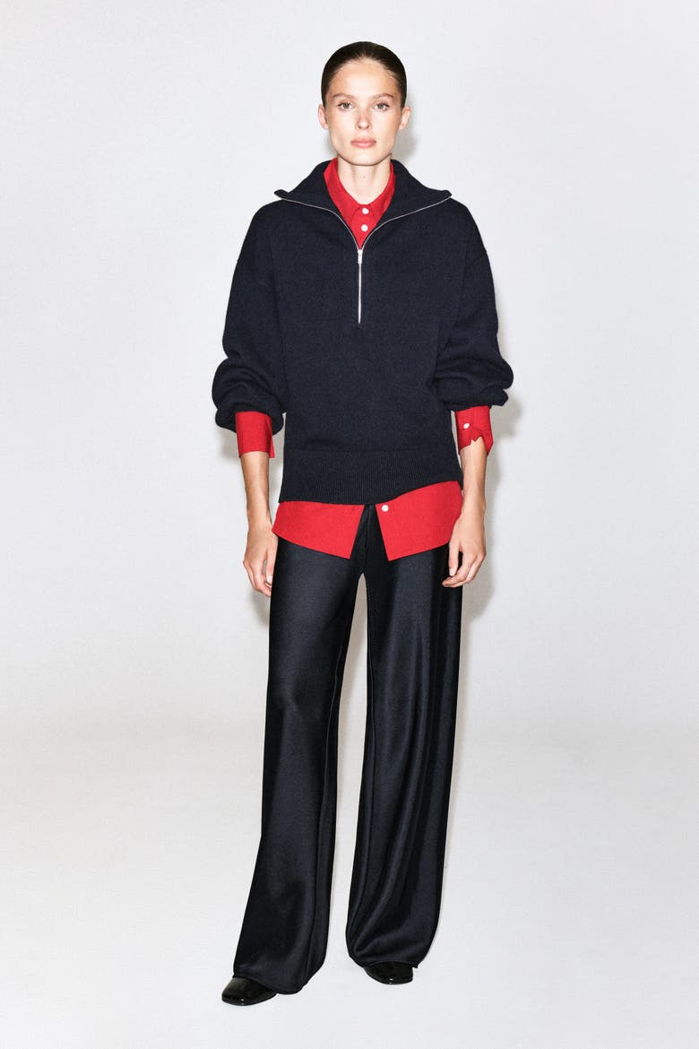 Merino Wool Mock-neck Zip-up Sweater, Alternate, color, NAVY