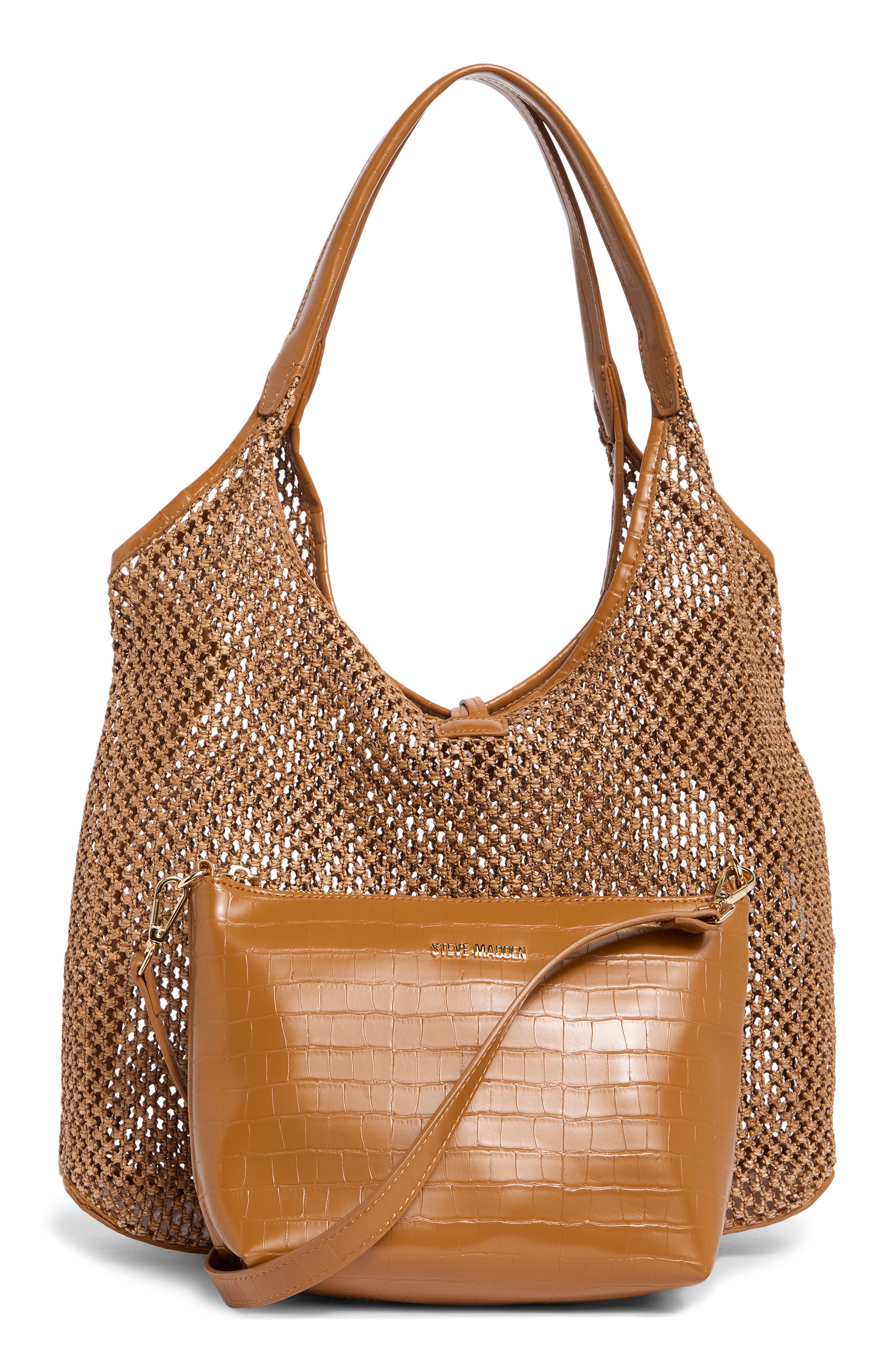 Steve Madden Sabrina Woven Tote with Shoulder Bag, Alternate, color, Ochre Straw