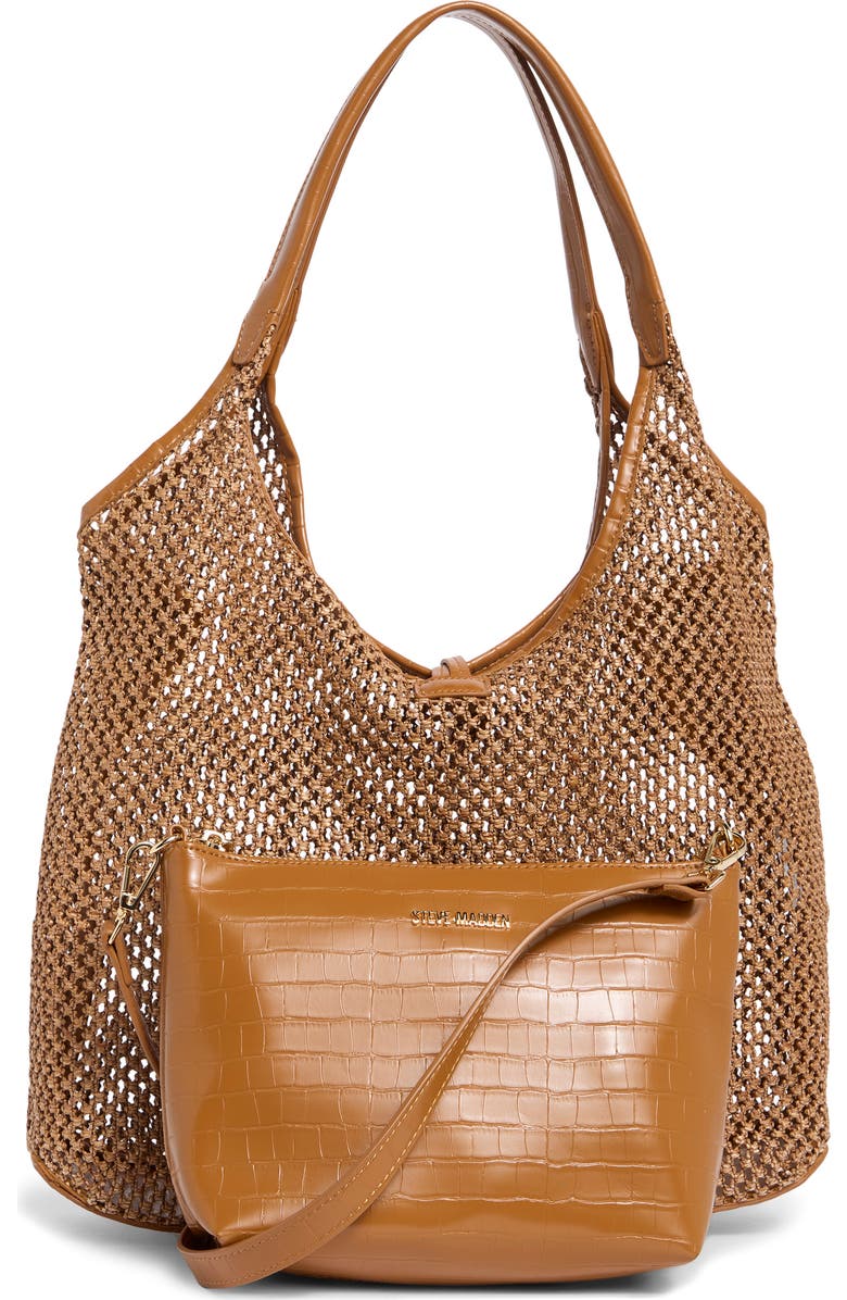 Steve Madden Sabrina Woven Tote with Shoulder Bag, Alternate, color, Ochre Straw