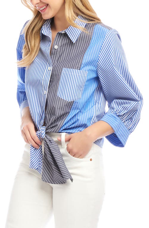 Karen Kane Mixed Stripe Tie Front Button-up Shirt In Multi