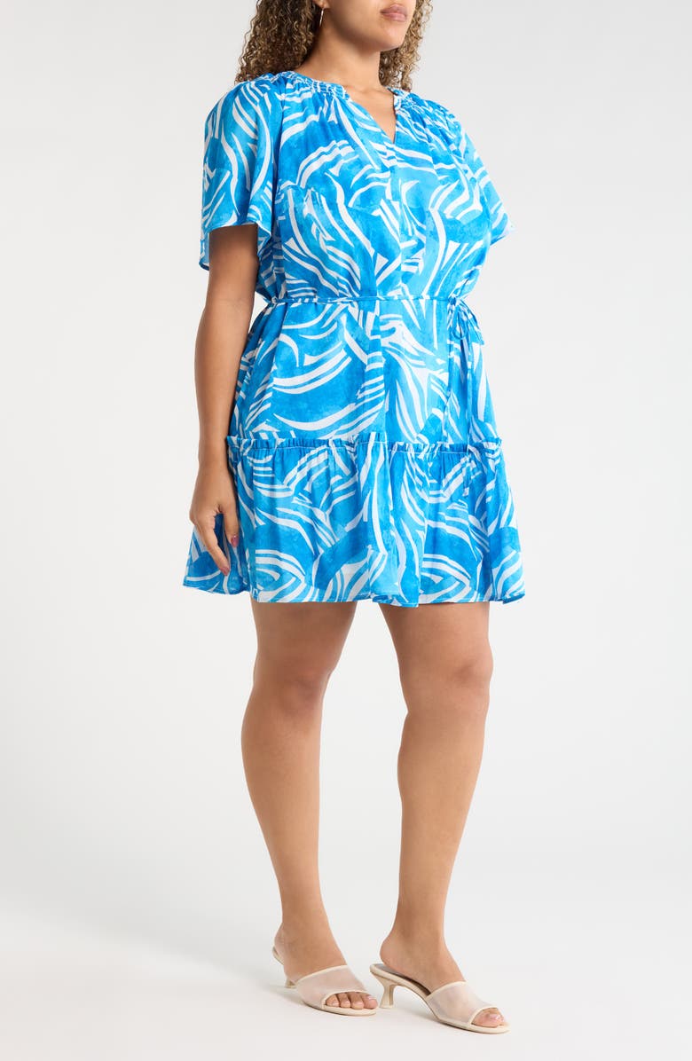 SUGARLIPS Canton Tropics Clarion Ruffle Cotton Minidress, Alternate, color, White/ Blue Multi