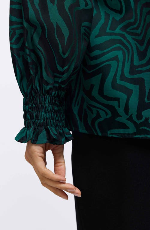 Foxcroft Alicia Zebra Print Cotton Blend Popover Top In Green