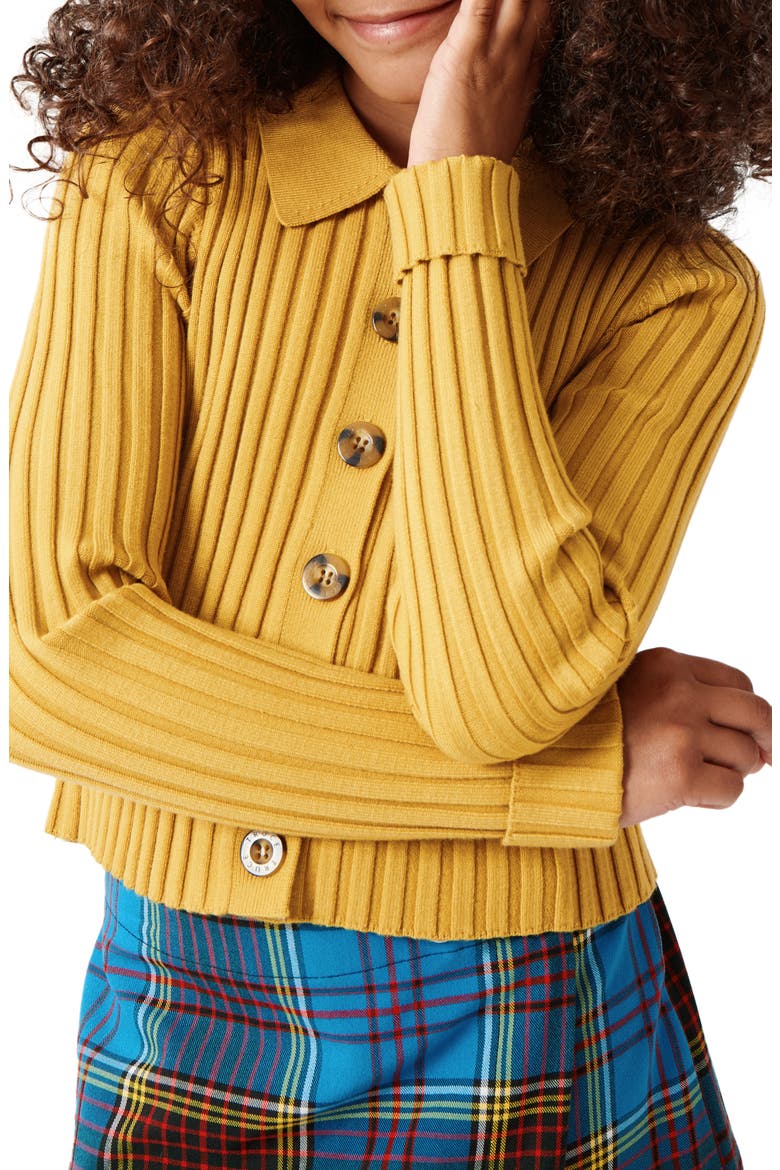 Kid's Rib Button-Up Top, Alternate, color, MUSTARD
