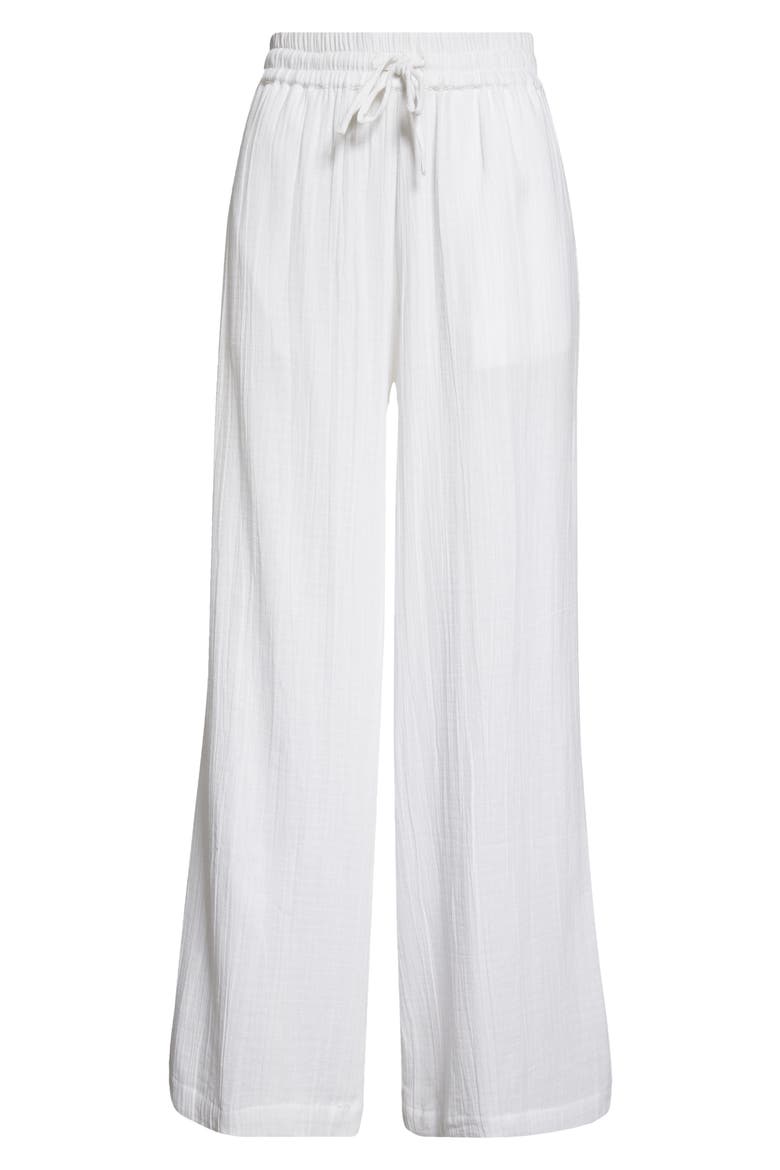 Sunset Beach High Waist Cotton Gauze Cover-Up Pants, Alternate, color, WHITE