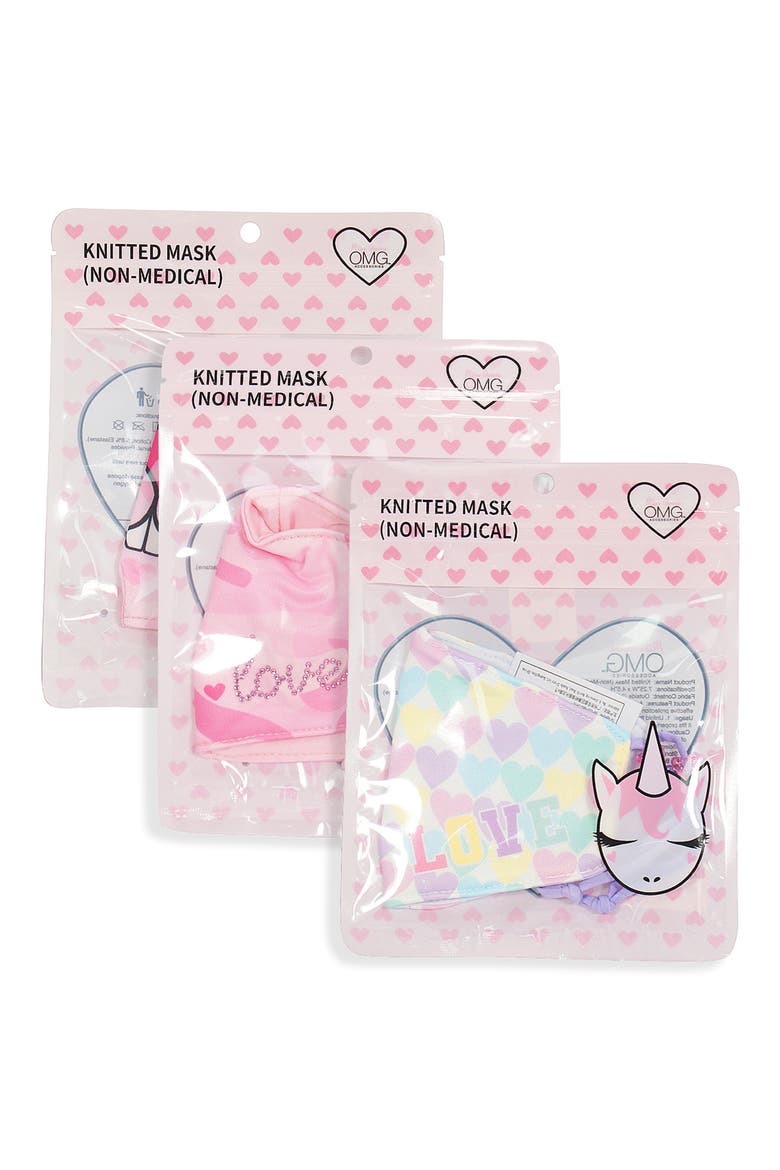 3-Pack Bunny Love Kids' Face Masks, Alternate, color, MULTI