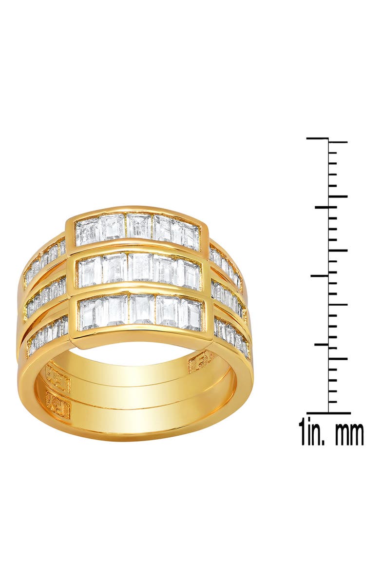 HMY JEWELRY 18k Gold Plated Stainless Steel Simulated Diamond Baguette Ring, Alternate, color,