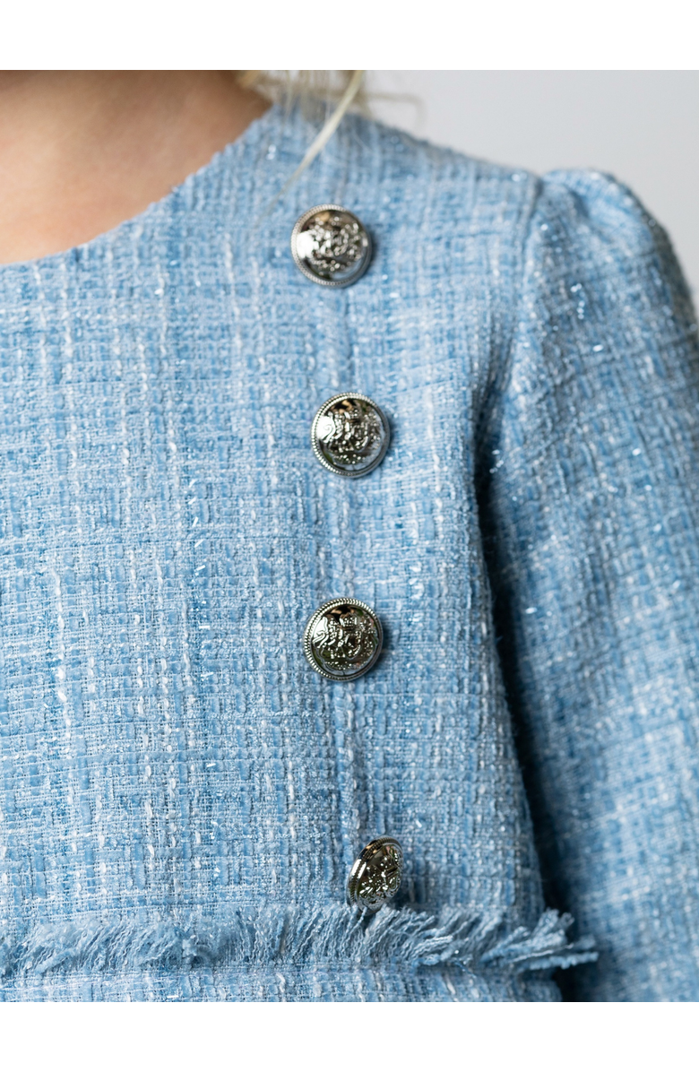 Mia Belle Girls Bluebell Pearl Button Tweed Party Dress, Alternate, color, Blue