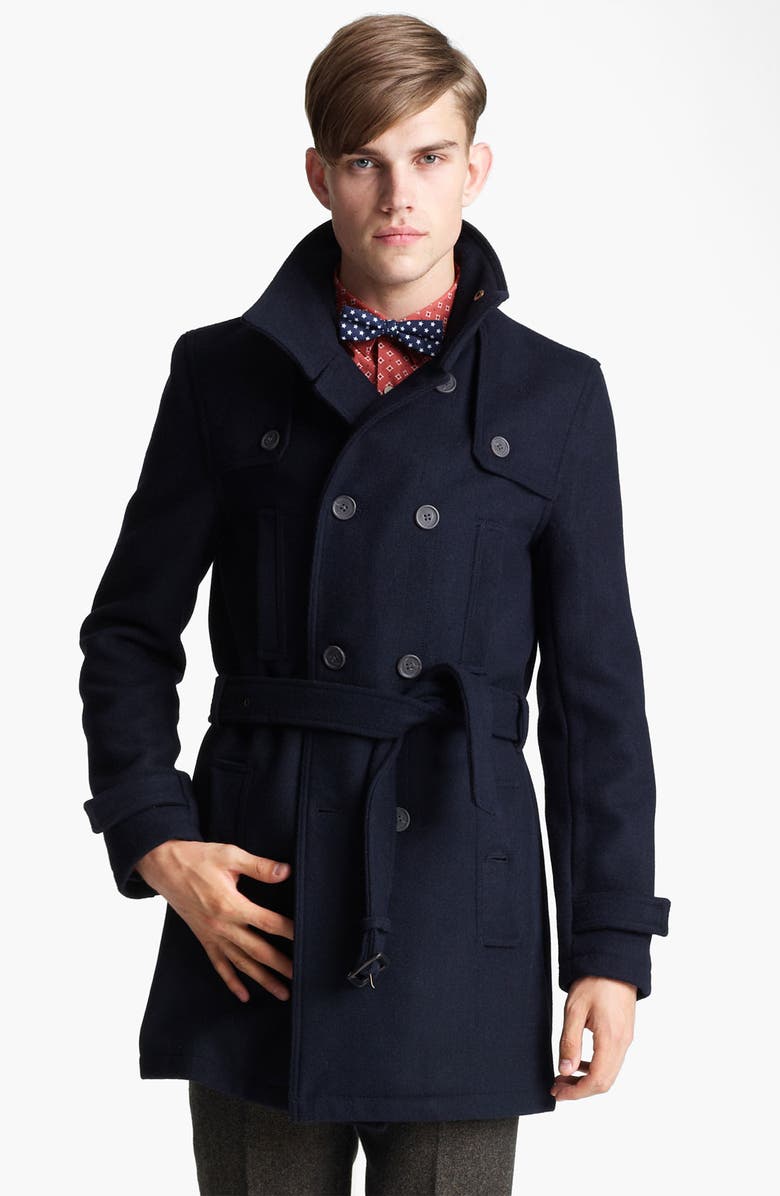 Topman Funnel Neck Trench Coat, Main, color,