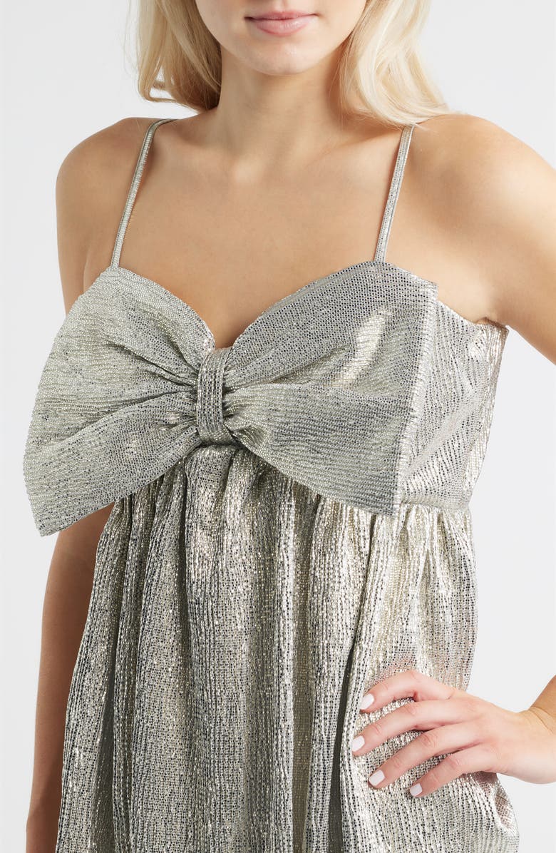 Jump Apparel Metallic Bow Babydoll Minidress, Alternate, color, Champagne