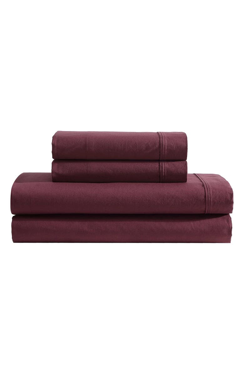 Calvin Klein Garment Washed Cotton Percale 200 Thread Coutn Sheet Set, Main, color, Dark Red