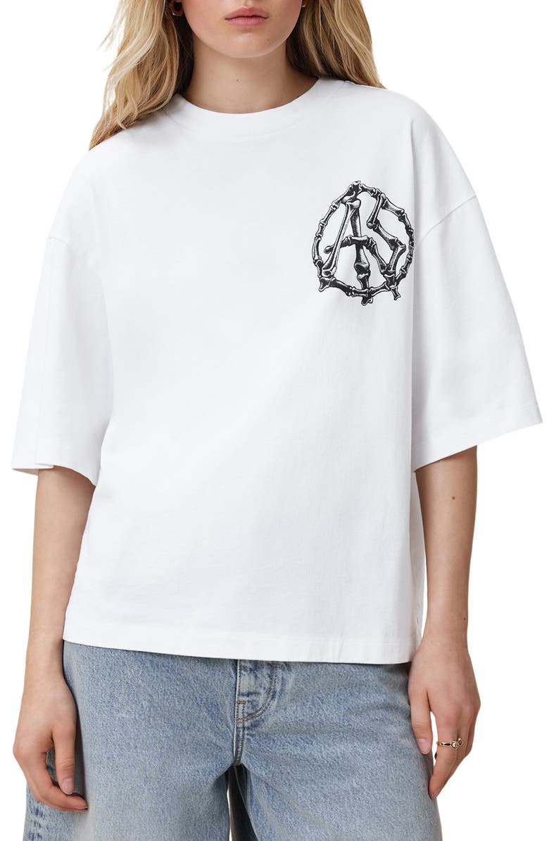 AllSaints Amelie Anatomica Oversize Cotton Graphic T-Shirt, Main, color, White