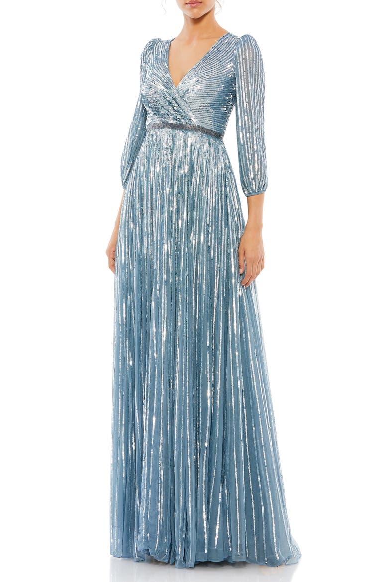 Sequin Surplice Tulle Gown, Main, color, SLATE BLUE