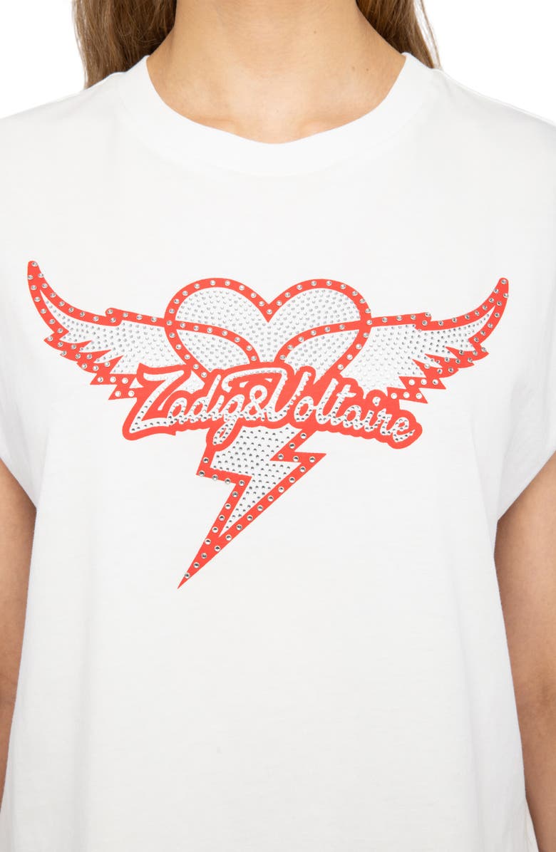 Zadig & Voltaire Cloe Heart Wings Strass Crystal Embellished Cotton Graphic T-Shirt, Alternate, color, Judo
