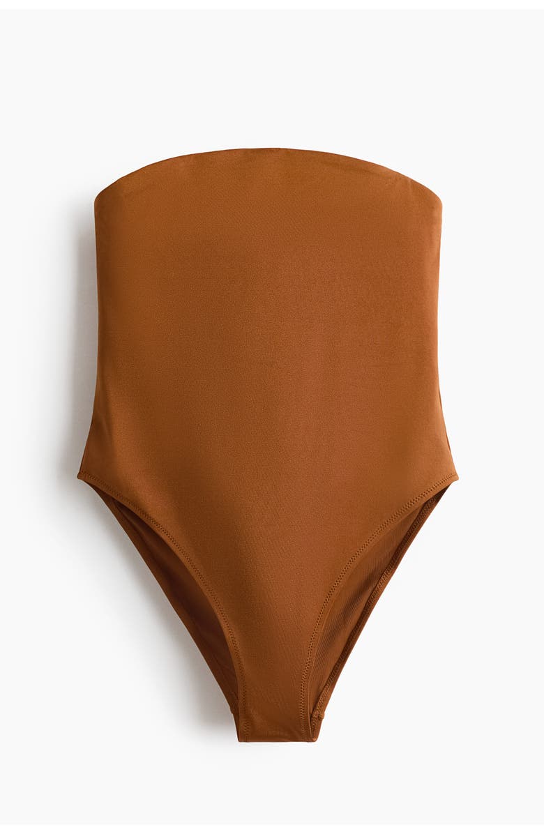 H&M Padded-cup Bandeau Swimsuit, Alternate, color, Brown