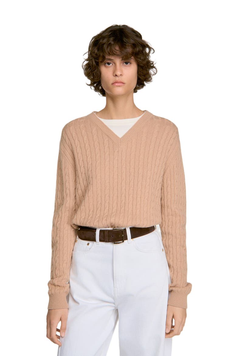 2-in-1 cable knit sweater, Alternate, color, Beige