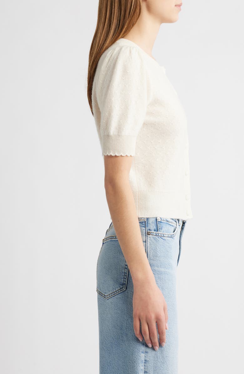 FRAME The Cashmere Pointelle Puff Sleeve Cardigan, Alternate, color, 