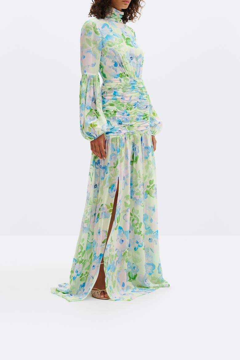 Thalia Draped Waist Maxi Dress, Alternate, color, Pastel Floral Pistachio