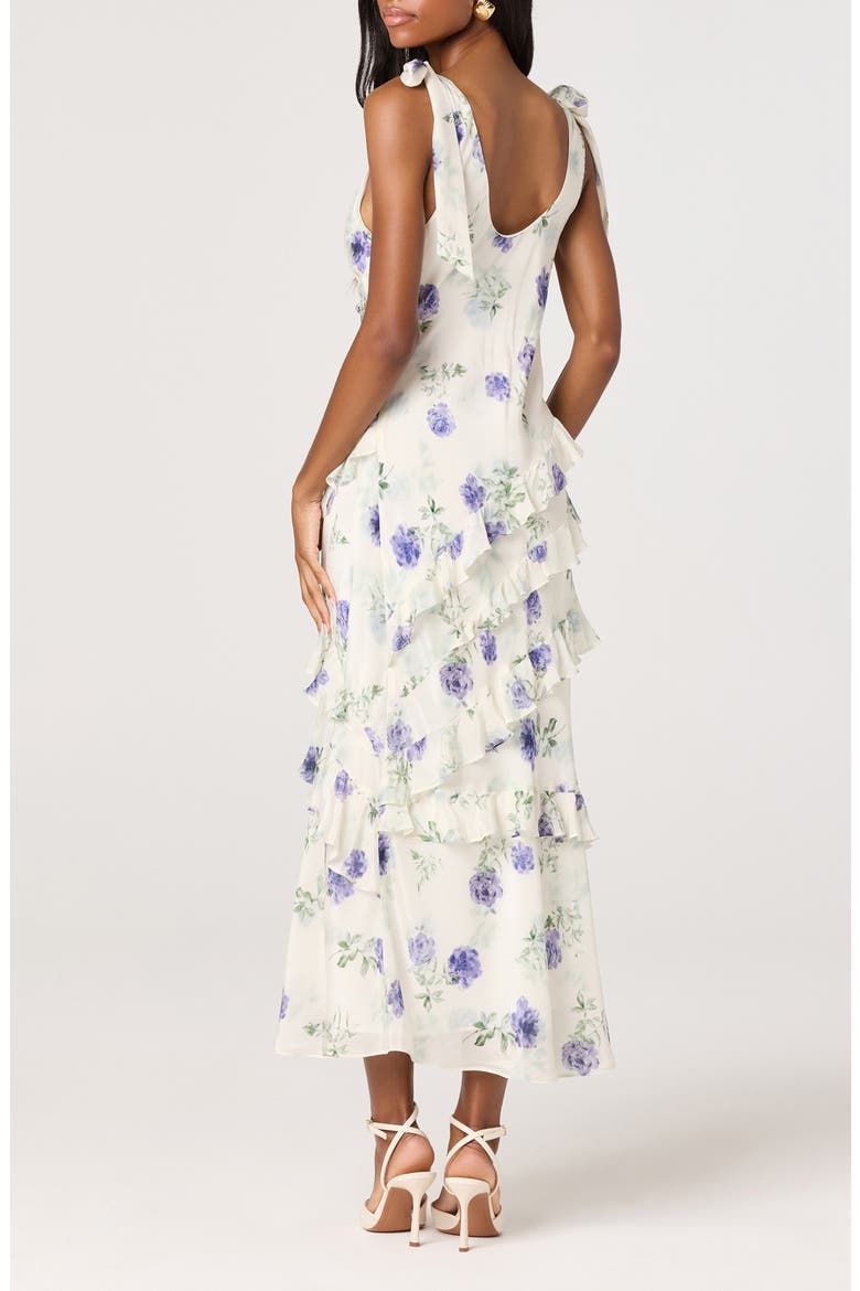 Fen Floral Print Midi Dress, Alternate, color, OFF WHITE PURPLE FLORAL