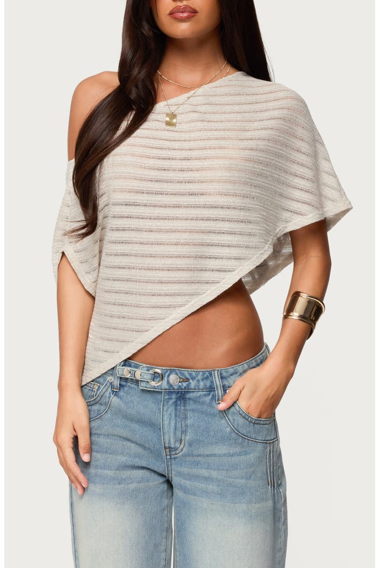 Loma Metallic Asymmetric One-Shoulder Knit Top, Main, color, BEIGE