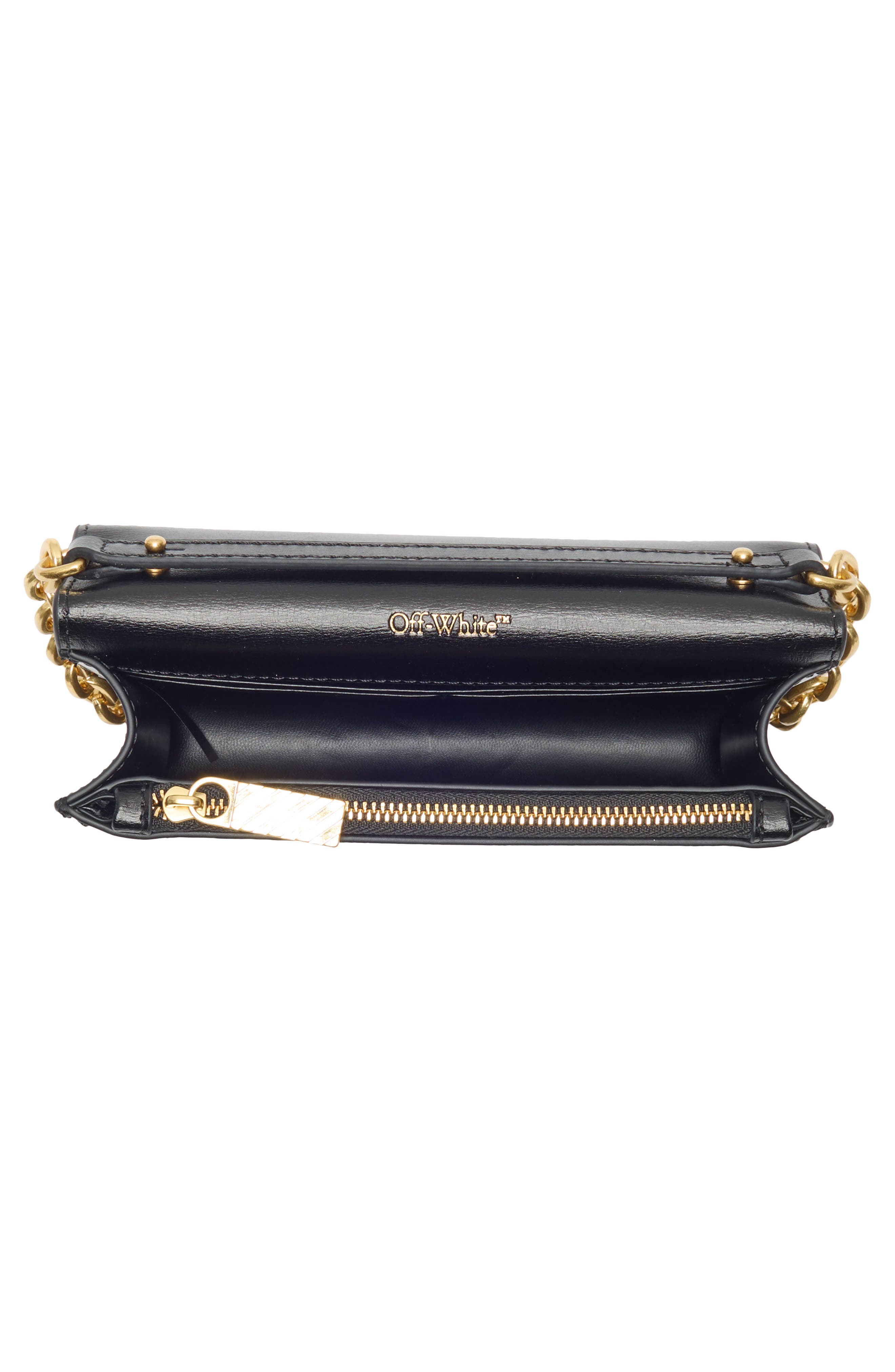 Off-White Jitney Leather Wallet on a Chain, Alternate, color, Black