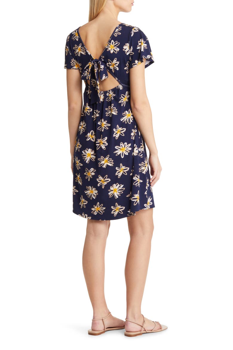 Floral Tie Back Surplice V-Neck Knit Minidress, Alternate, color, NAVY/ IVORY