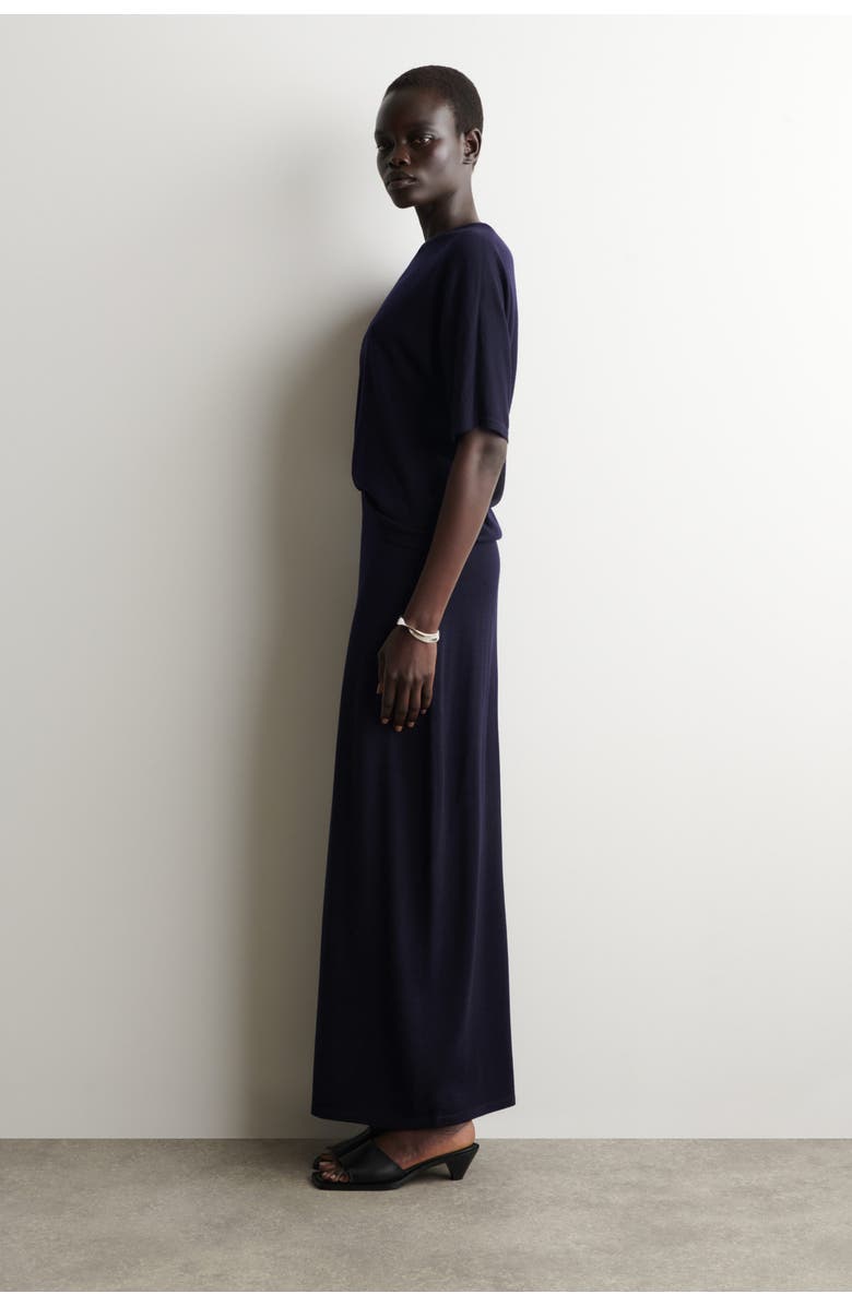 COS Rounded Merino Wool Midi Skirt, Alternate, color, Navy