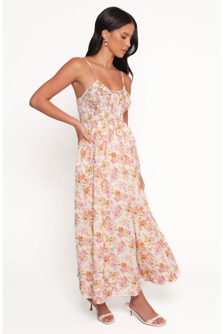 Salaca Floral Print Smocked Sleeveless Maxi Dress, Alternate, color, PINK/ ORANGE
