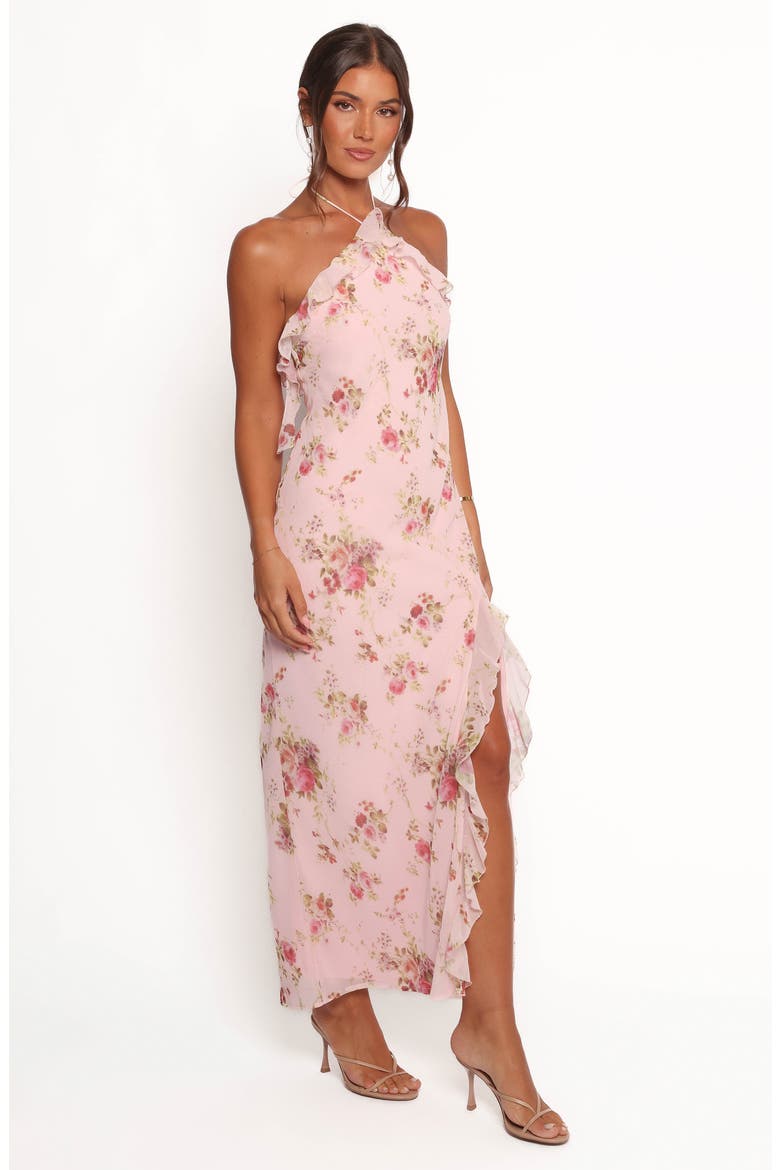 Patricia Ruffle Detail Halter Neck Maxi Dress, Alternate, color, PALE PINK FLORAL
